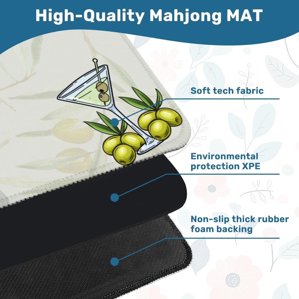 Martini Neutral Mahjong Mat: Mahj Game Tabletop (31.5-inch)