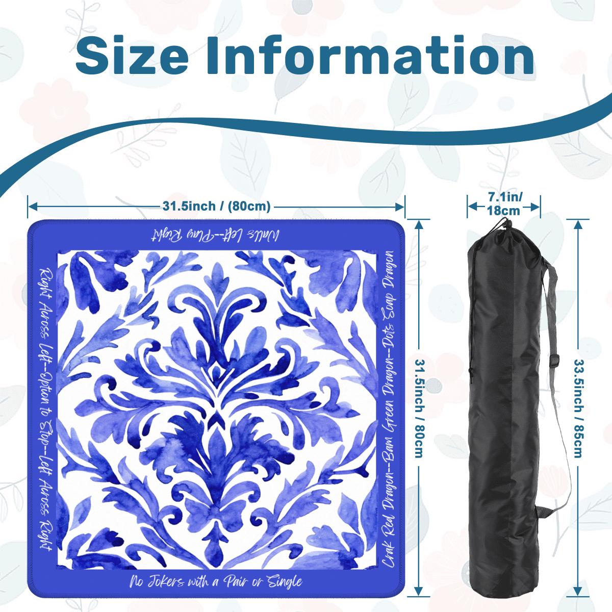 Deep Blue Floral Mahjong Mat with instructions: Mahj Game Tabletop (31.5-inch)