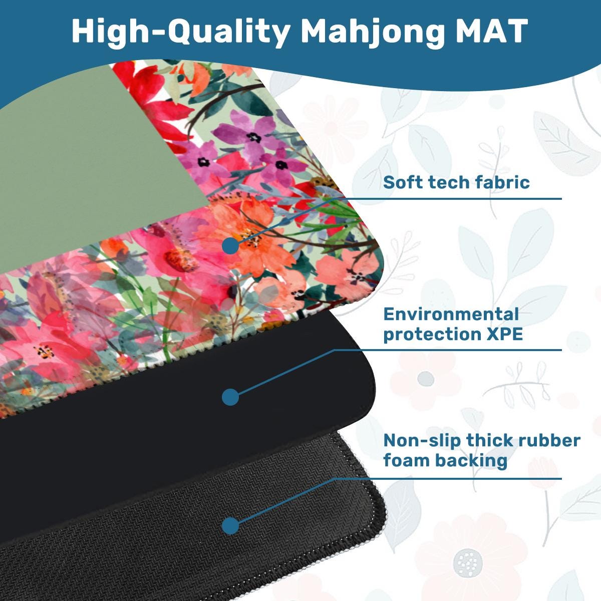 Green Bright Floral Mahjong Mat