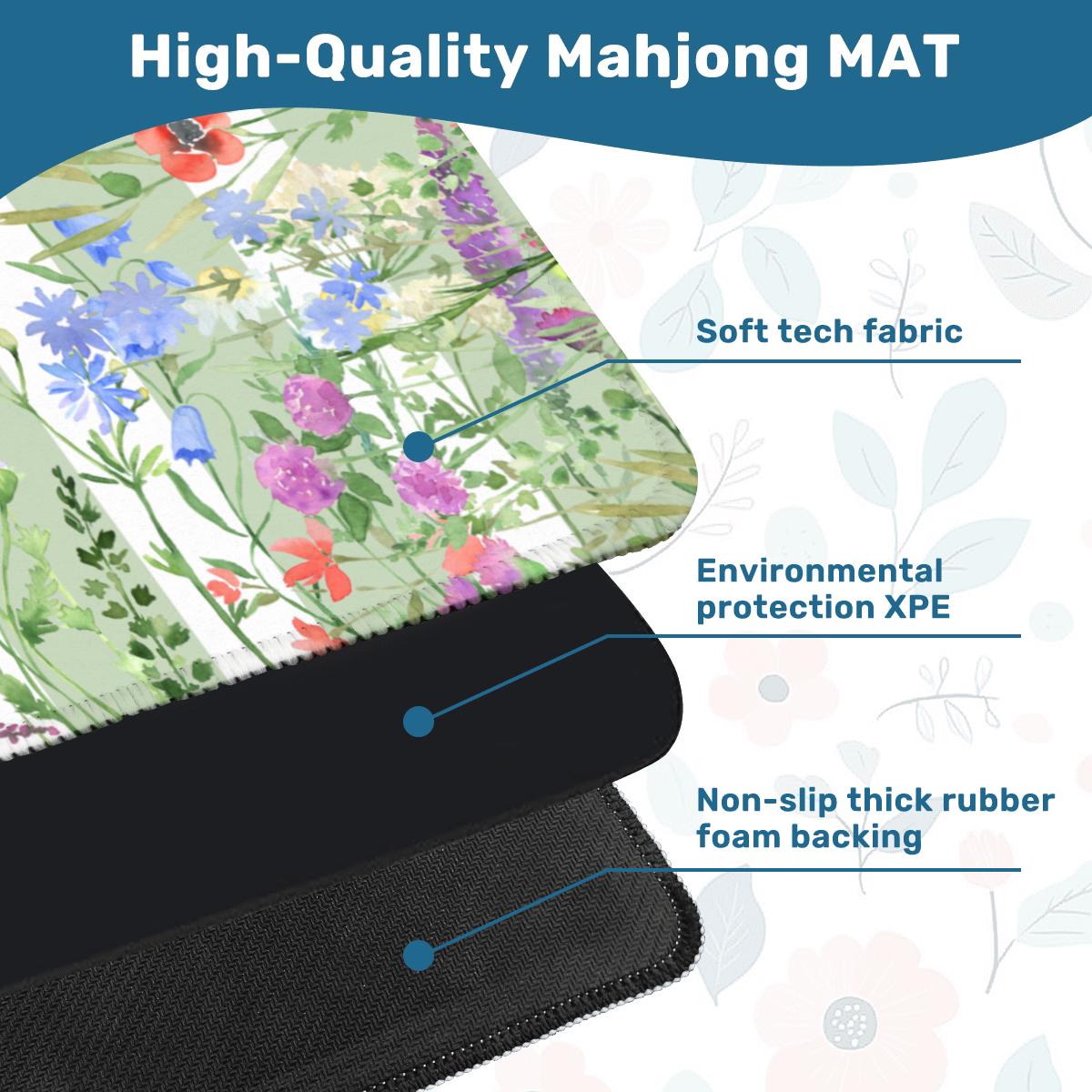 Sage Green Spring Floral Stripe Mahjong Mat
