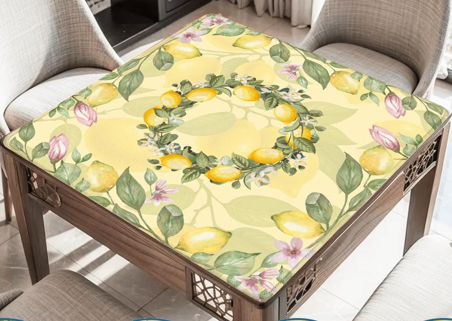 Lemons in the Sunshine Mahjong Mat: Mahj Game Tabletop (31.5-inch)