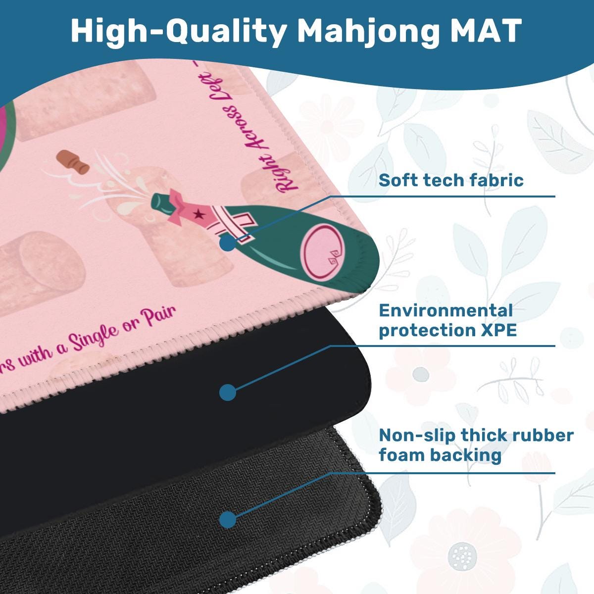 Champagne Toast with Instructions Mahjong Mat: Non-Slip Polyester, 31.5" Square