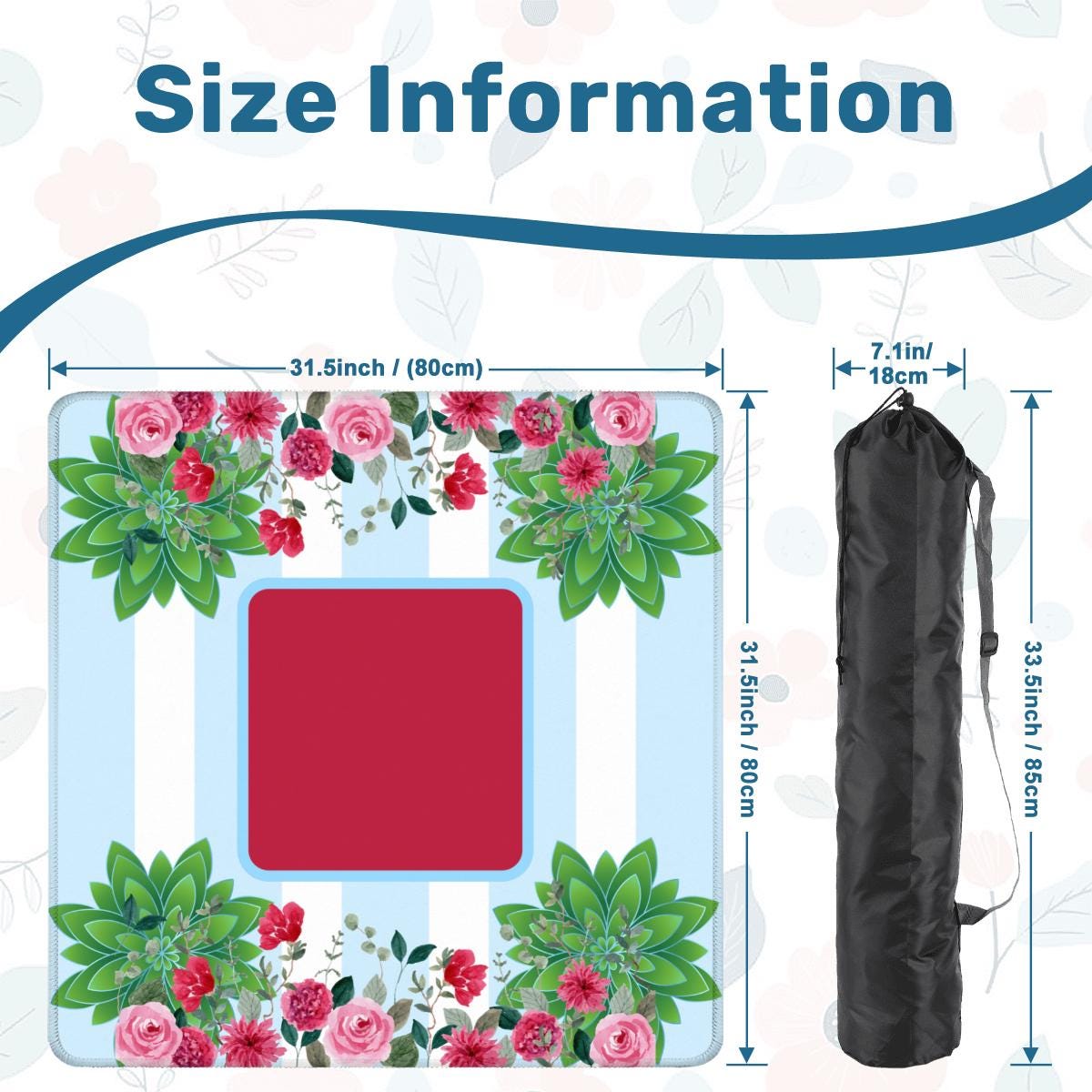 Green and Wine Florals Mahjong Mat: Mahj Game Tabletop (31.5-inch)