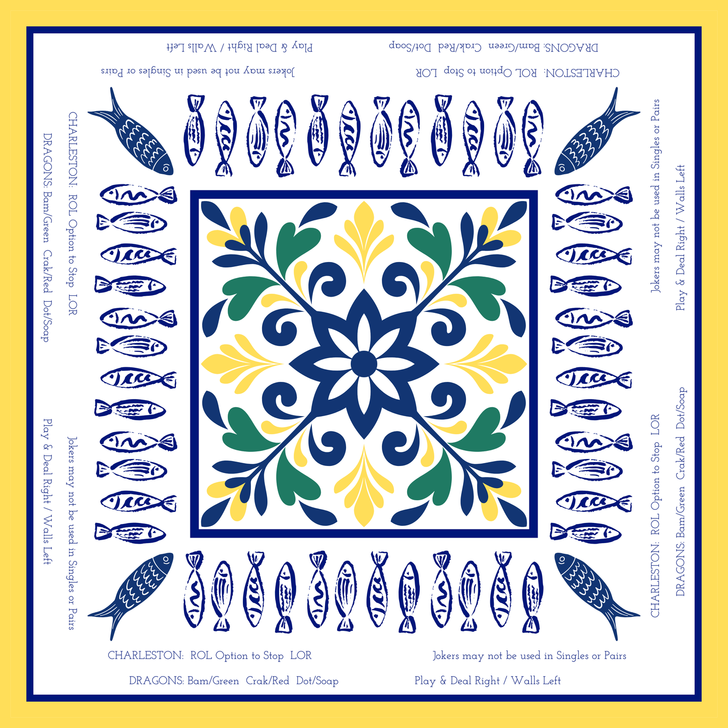Amalfi Fish with Directions Neoprene Mahjong Mat