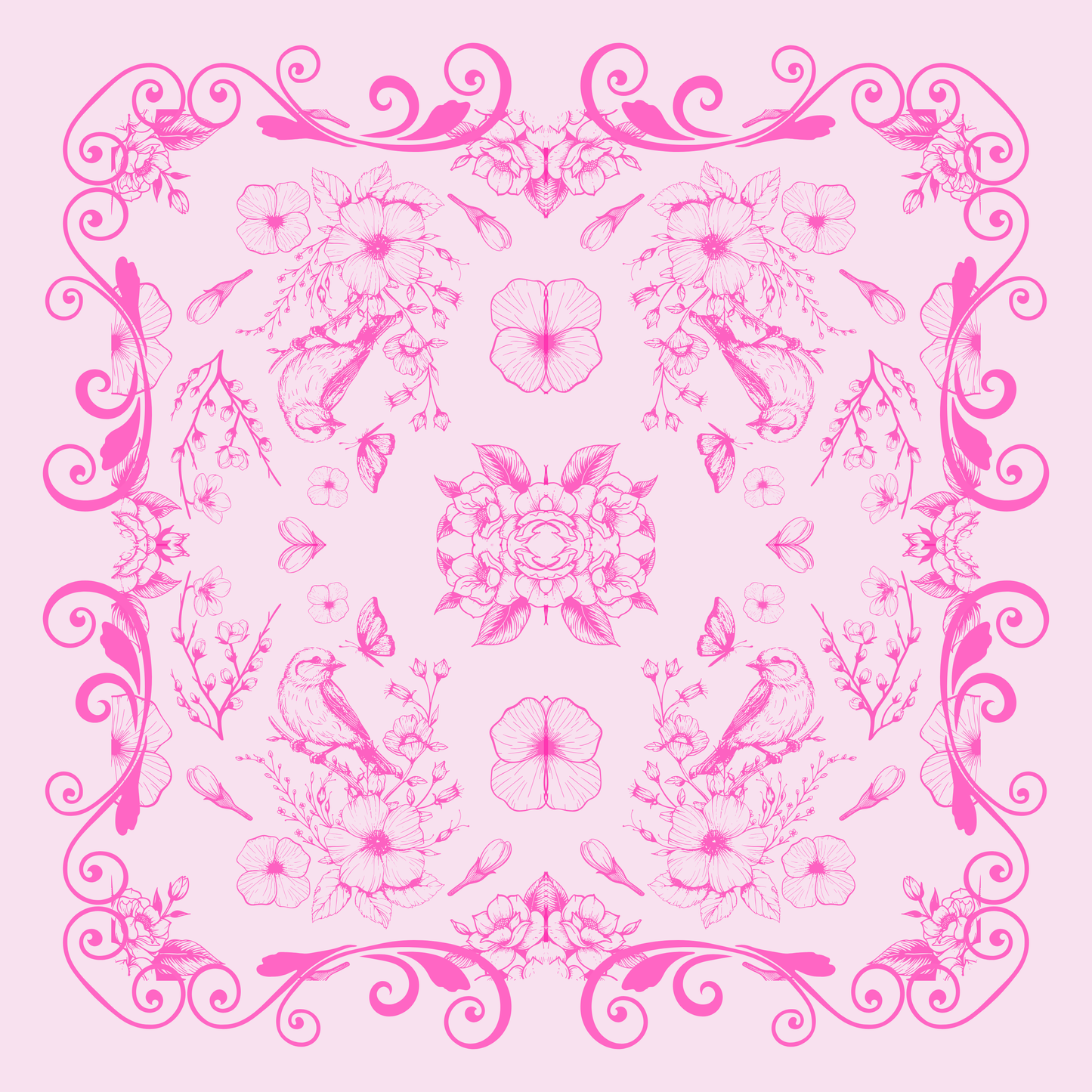 Bam Bird Toile Pink Neoprene Mahjong Mat