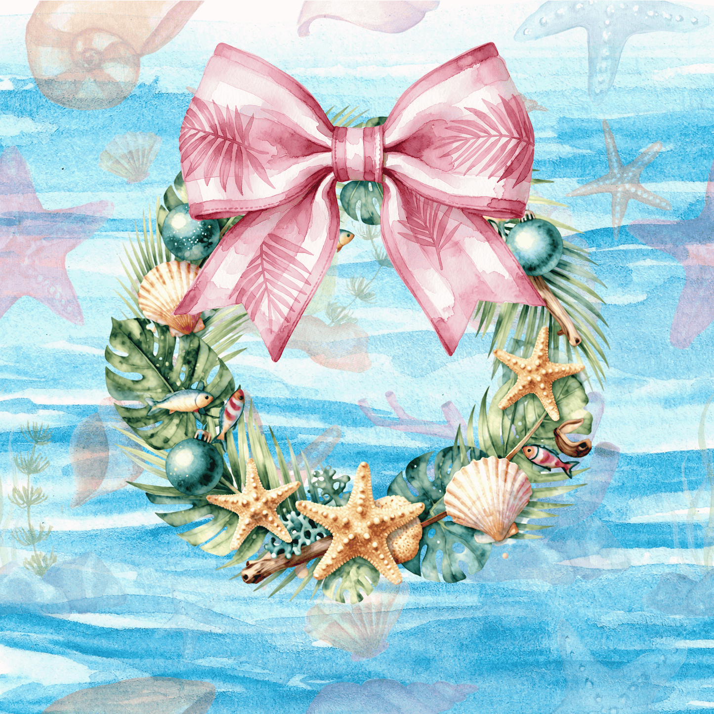 Beachy Wreath Christmas Neoprene Mahjong Mat