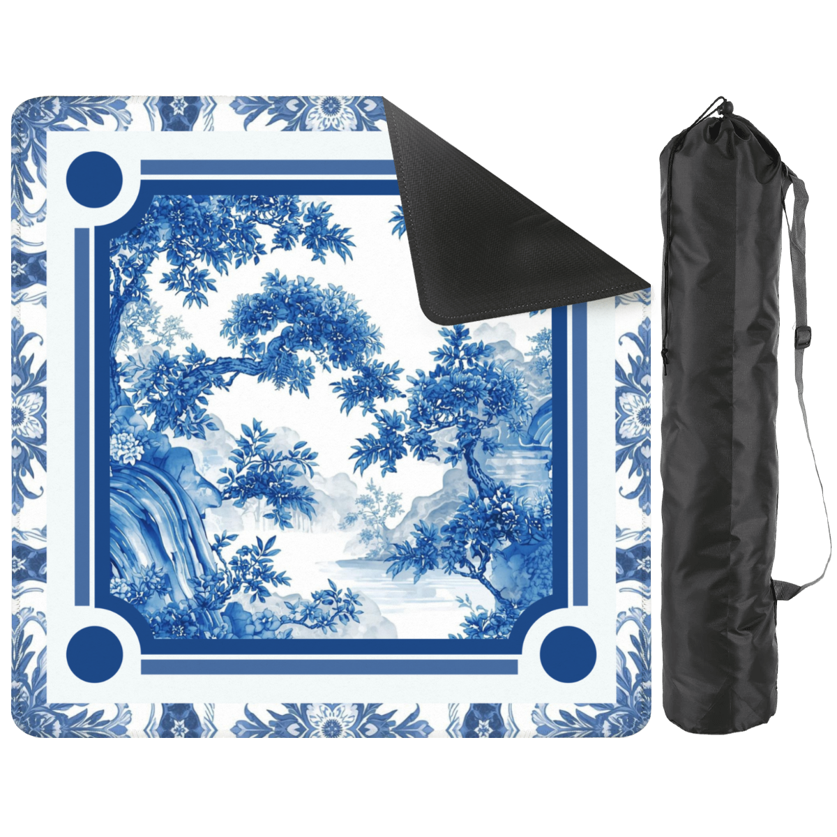 Blue Willow Chinoiserie Mahjong Mat: Mahj Game Tabletop (31.5-inch)