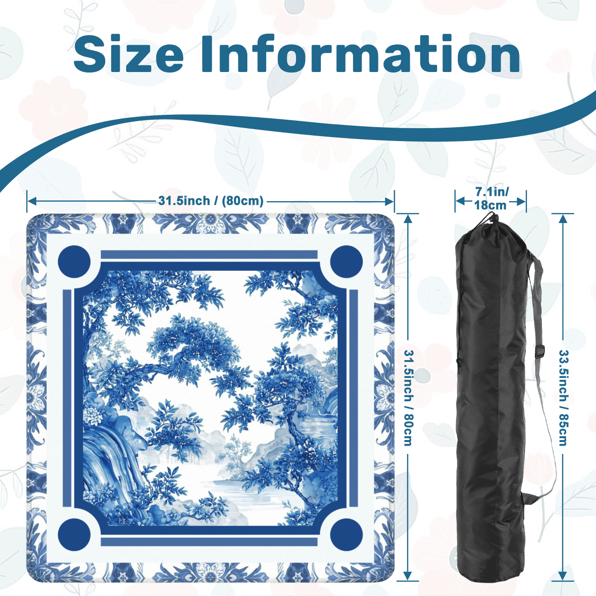 Blue Willow Chinoiserie Mahjong Mat: Mahj Game Tabletop (31.5-inch)