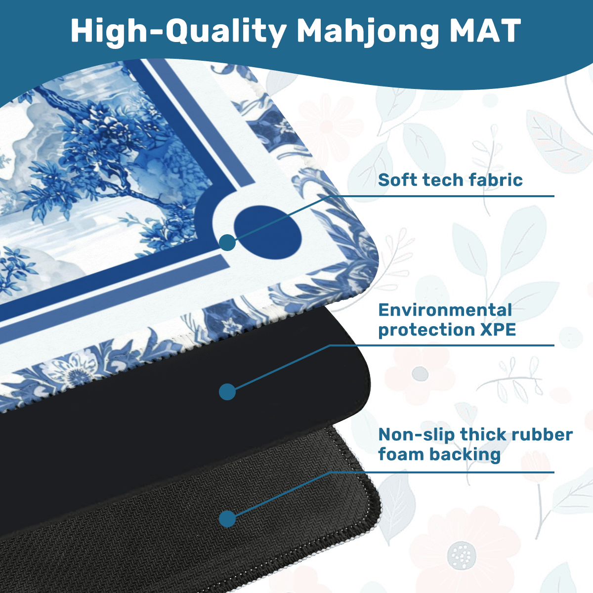 Blue Willow Chinoiserie Mahjong Mat: Mahj Game Tabletop (31.5-inch)