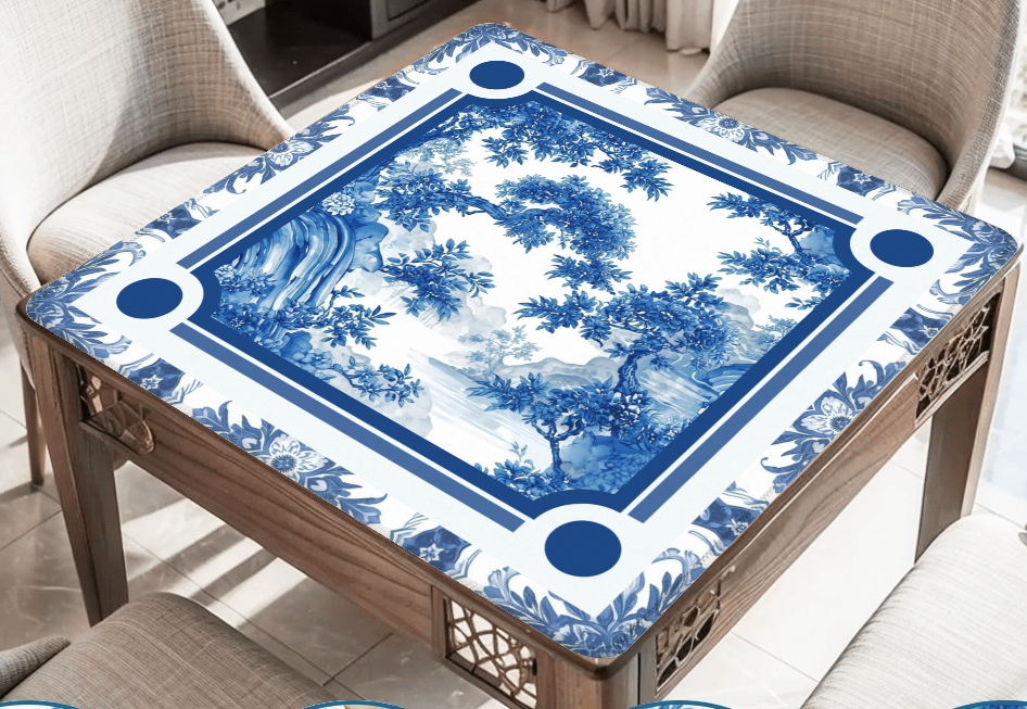 Blue Willow Chinoiserie Mahjong Mat: Mahj Game Tabletop (31.5-inch)