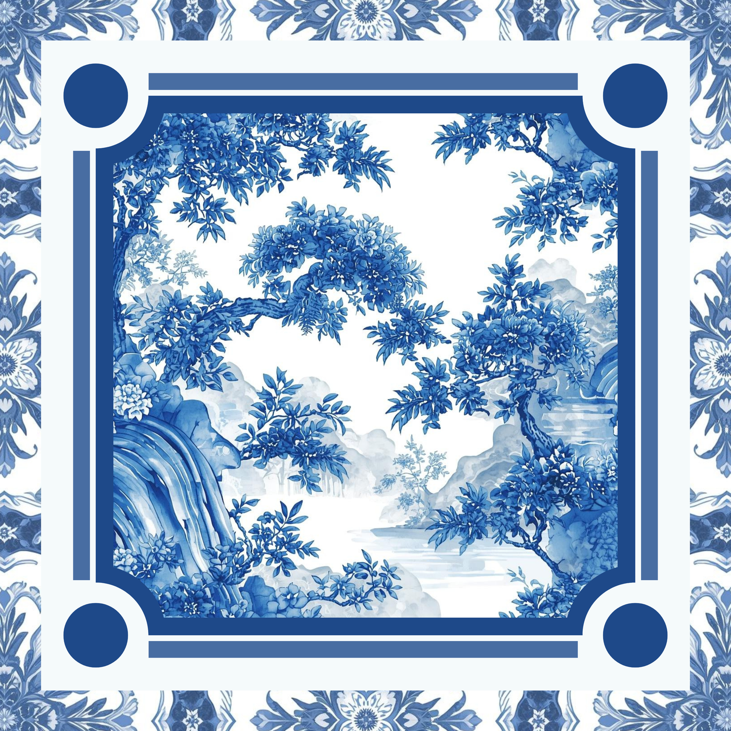 Blue Willow Chinoiserie Mahjong Mat: Mahj Game Tabletop (31.5-inch)