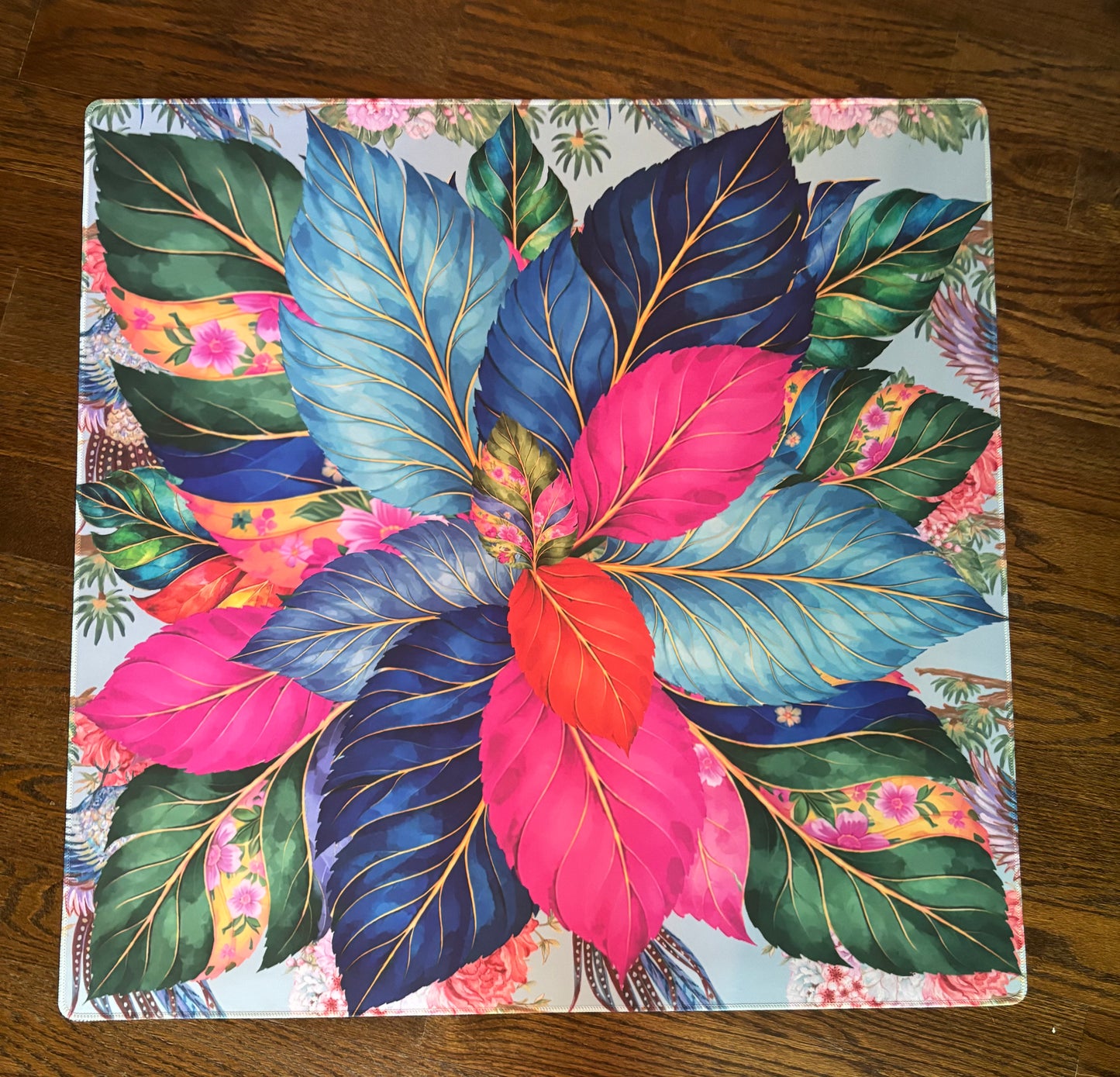 Tobacco Leaves Blue Neoprene Mahjong Mat