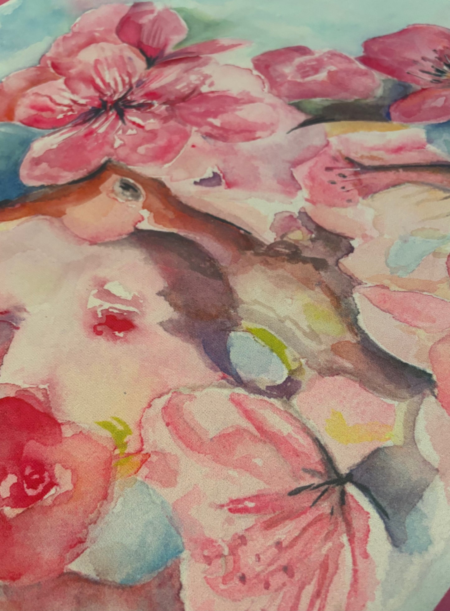 Watercolor Pink Blooms Artist Collab Mahjong Mat