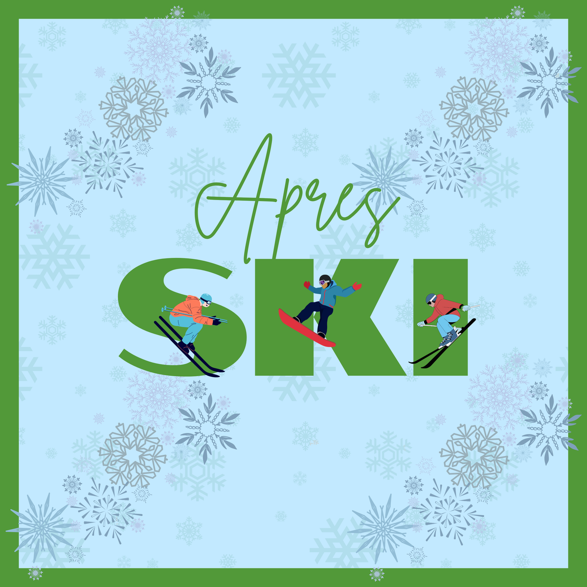 Green Apres Skiing with Skiers Mahjong Mat