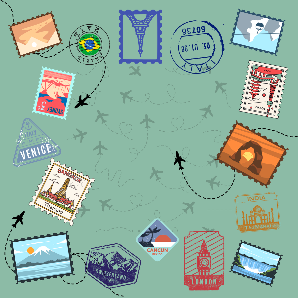 Travel Stamps Mahjong Mat