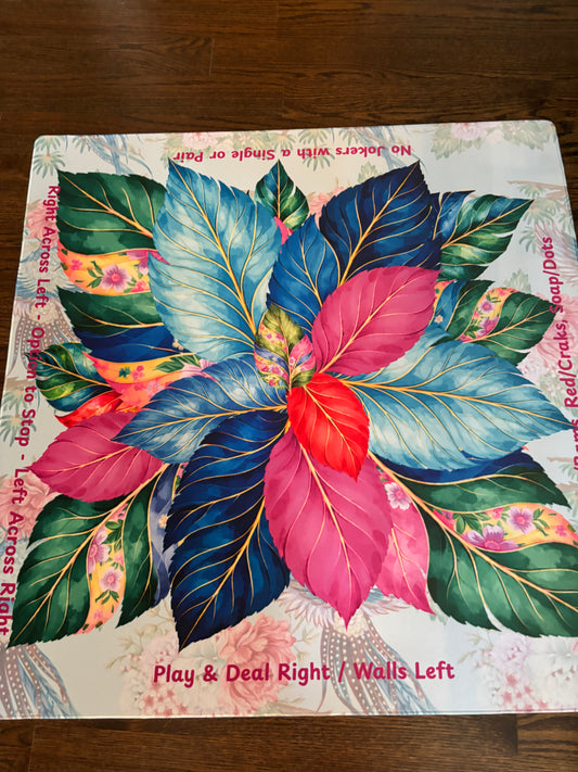 Tobacco Leaves Blue with Directions Neoprene Mahjong Mat