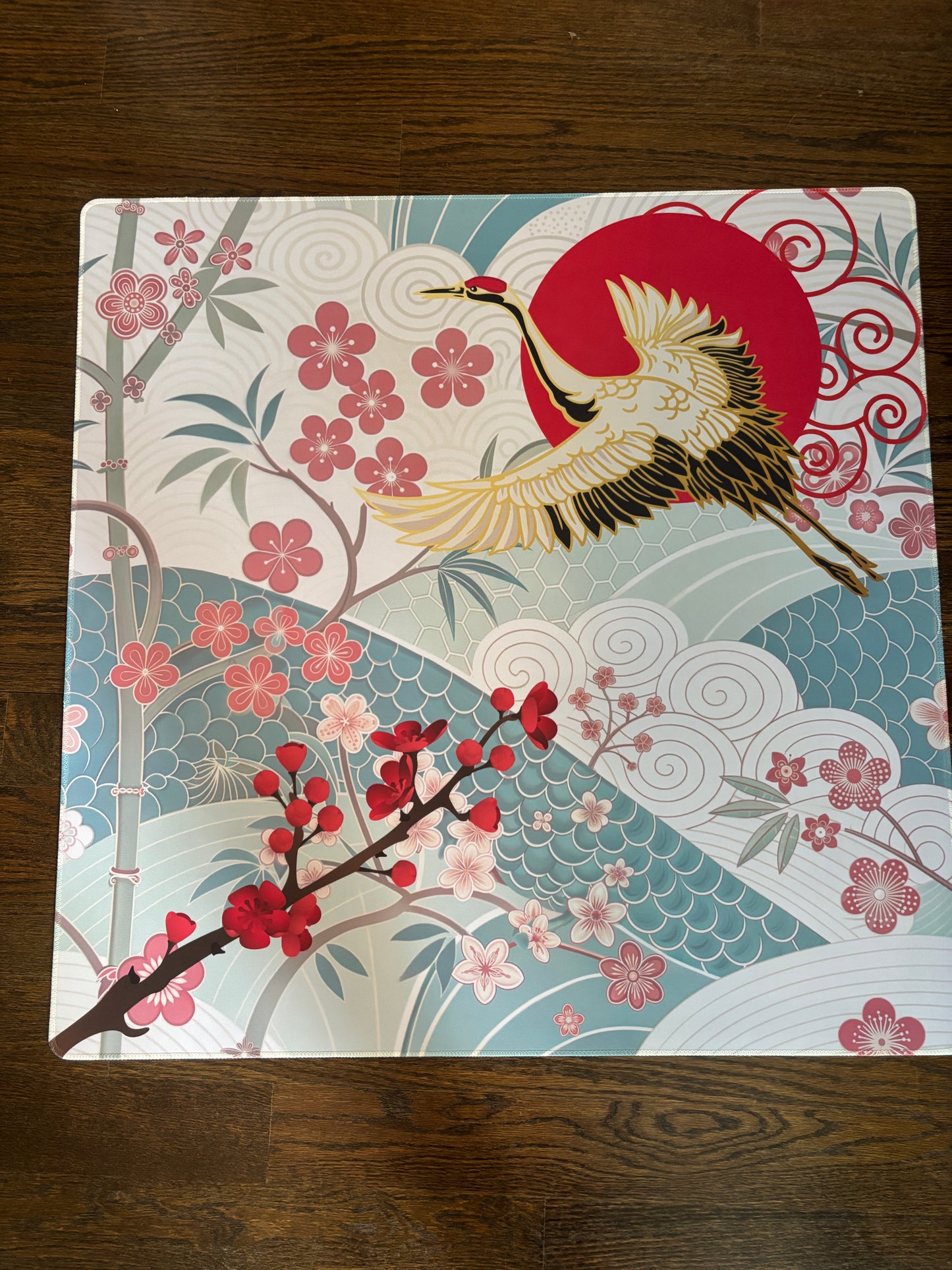 Crimson Crane Neoprene Mahjong Mat