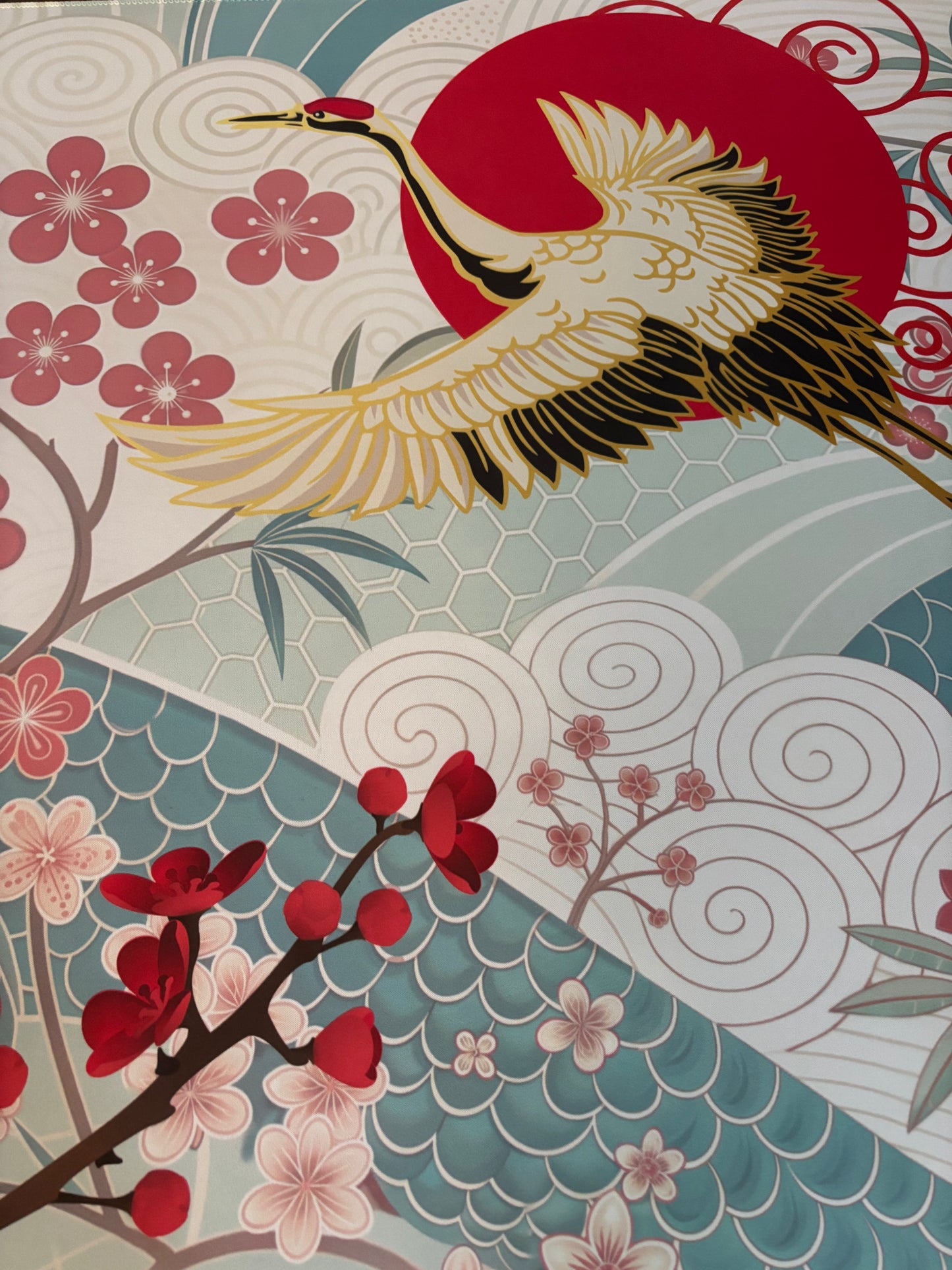 Crimson Crane Neoprene Mahjong Mat