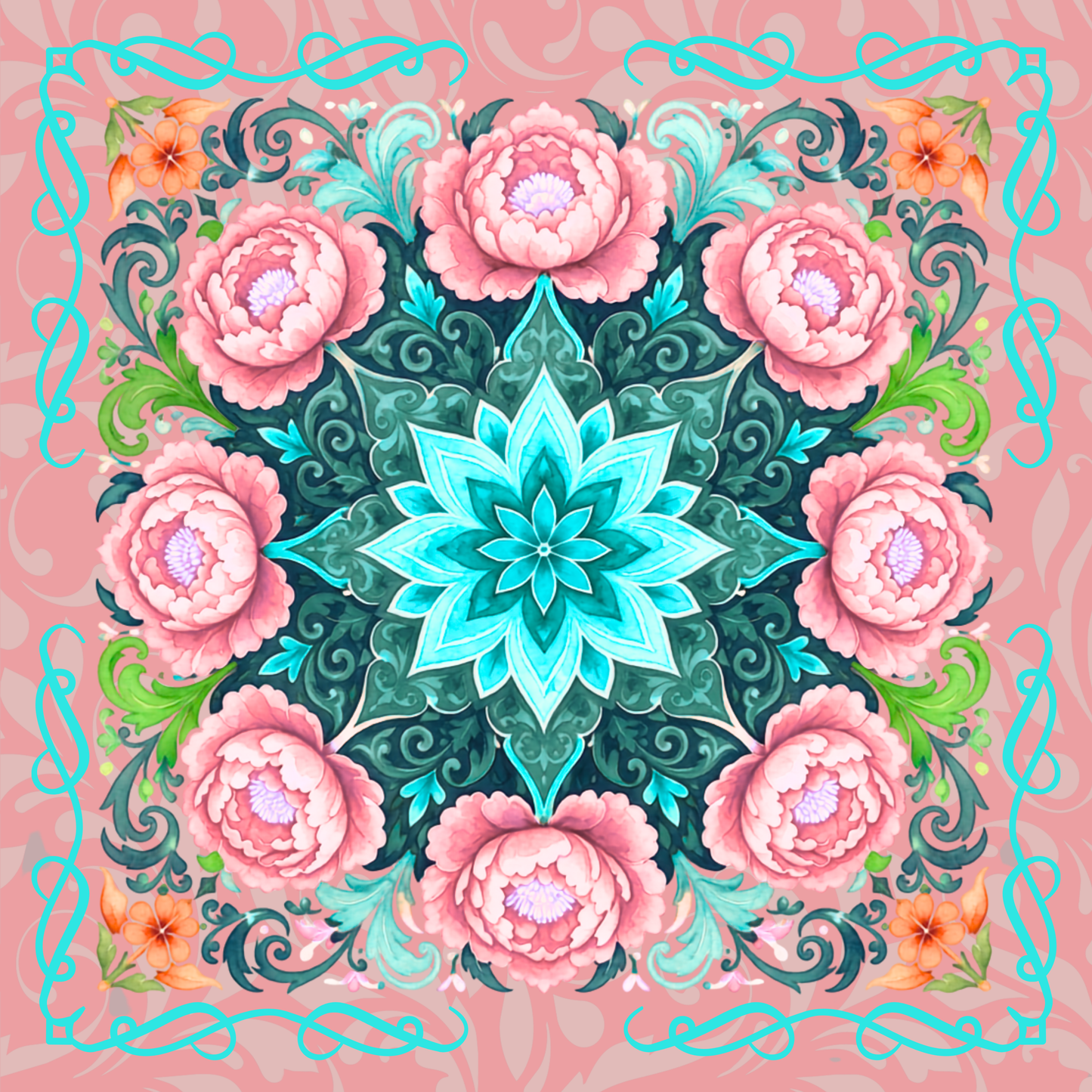 Mandala Peonies Burst Neoprene Mahjong Mat