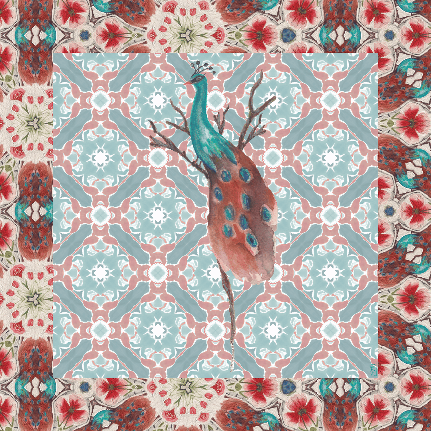 Peacock on a Branch Artist Collab Neoprene Mahjong Mat