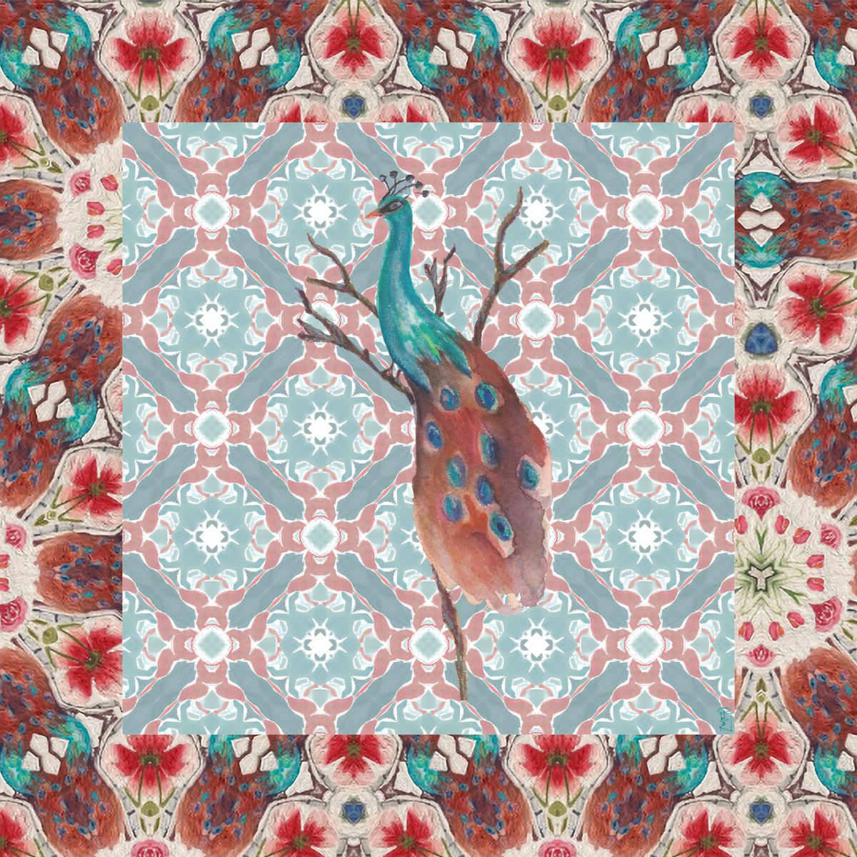 Peacock on a Branch Artist Collab Neoprene Mahjong Mat