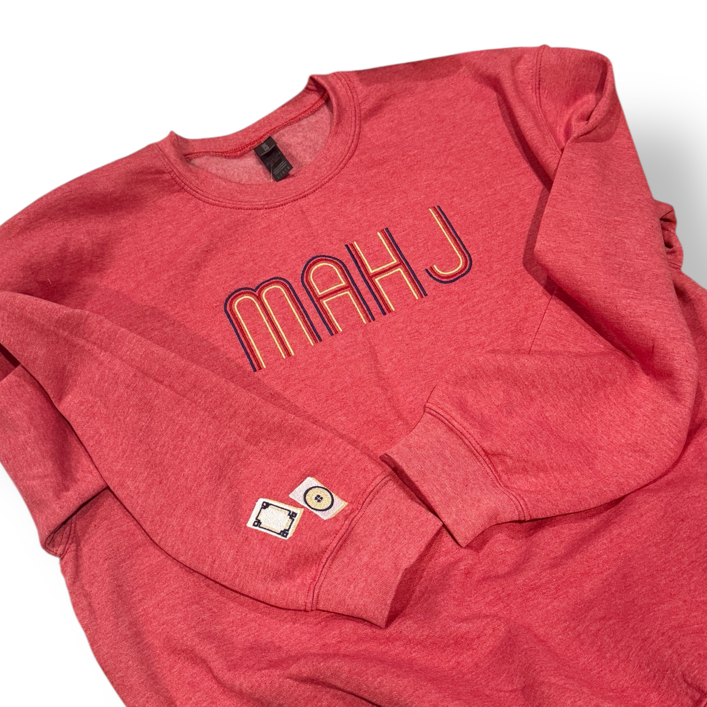 Mahjong Crewneck Sweatshirt with Retro Embroidery