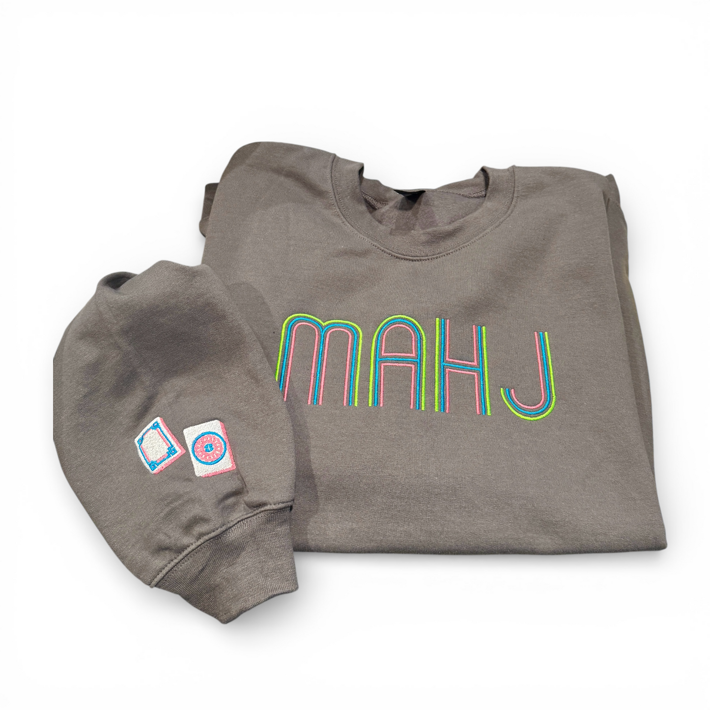 Mahjong Crewneck Sweatshirt with Retro Embroidery