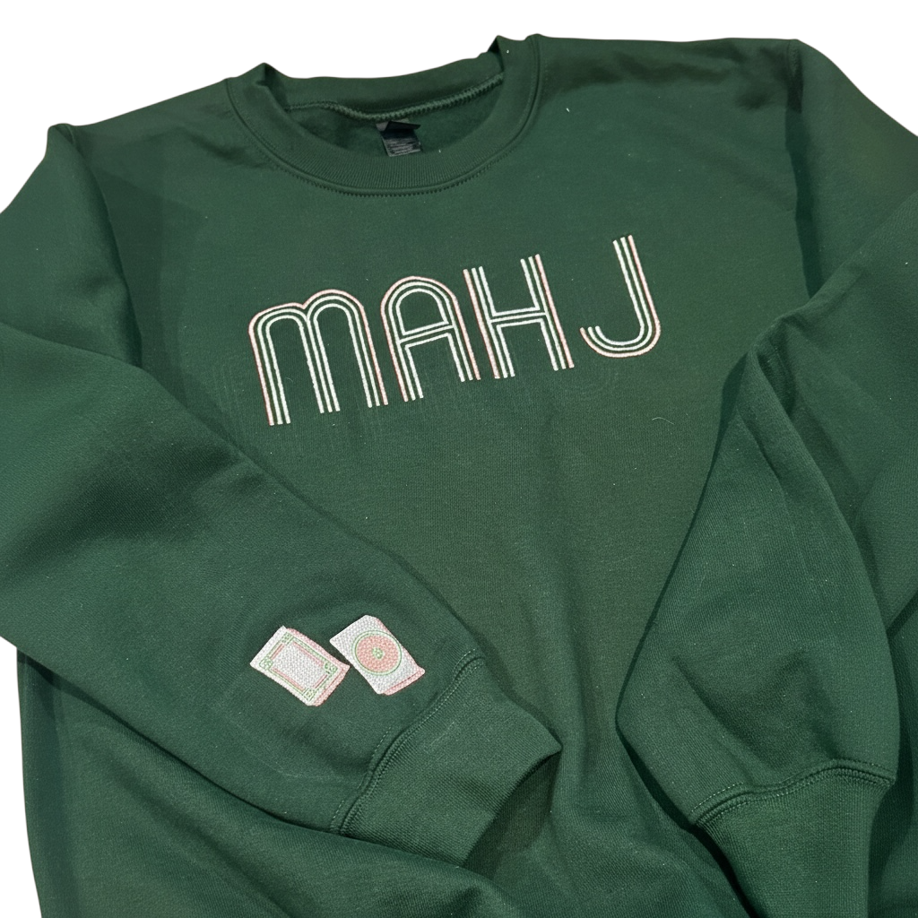 Mahjong Crewneck Sweatshirt with Retro Embroidery
