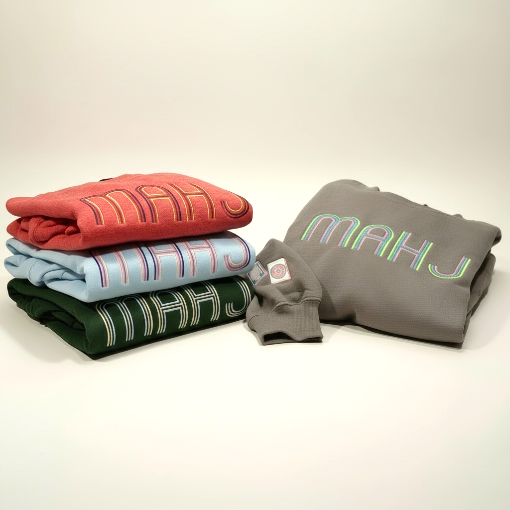 Mahjong Crewneck Sweatshirt with Retro Embroidery