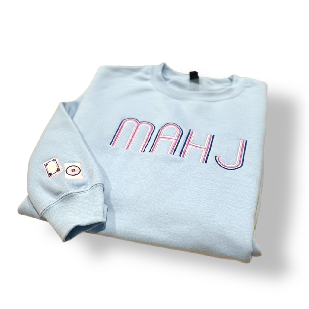 Mahjong Crewneck Sweatshirt with Retro Embroidery