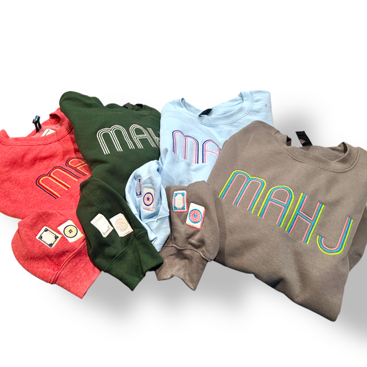 Mahjong Crewneck Sweatshirt with Retro Embroidery