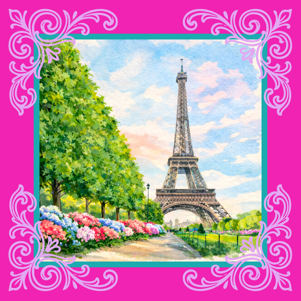 Pink Paris Watercolor Mahjong Mat