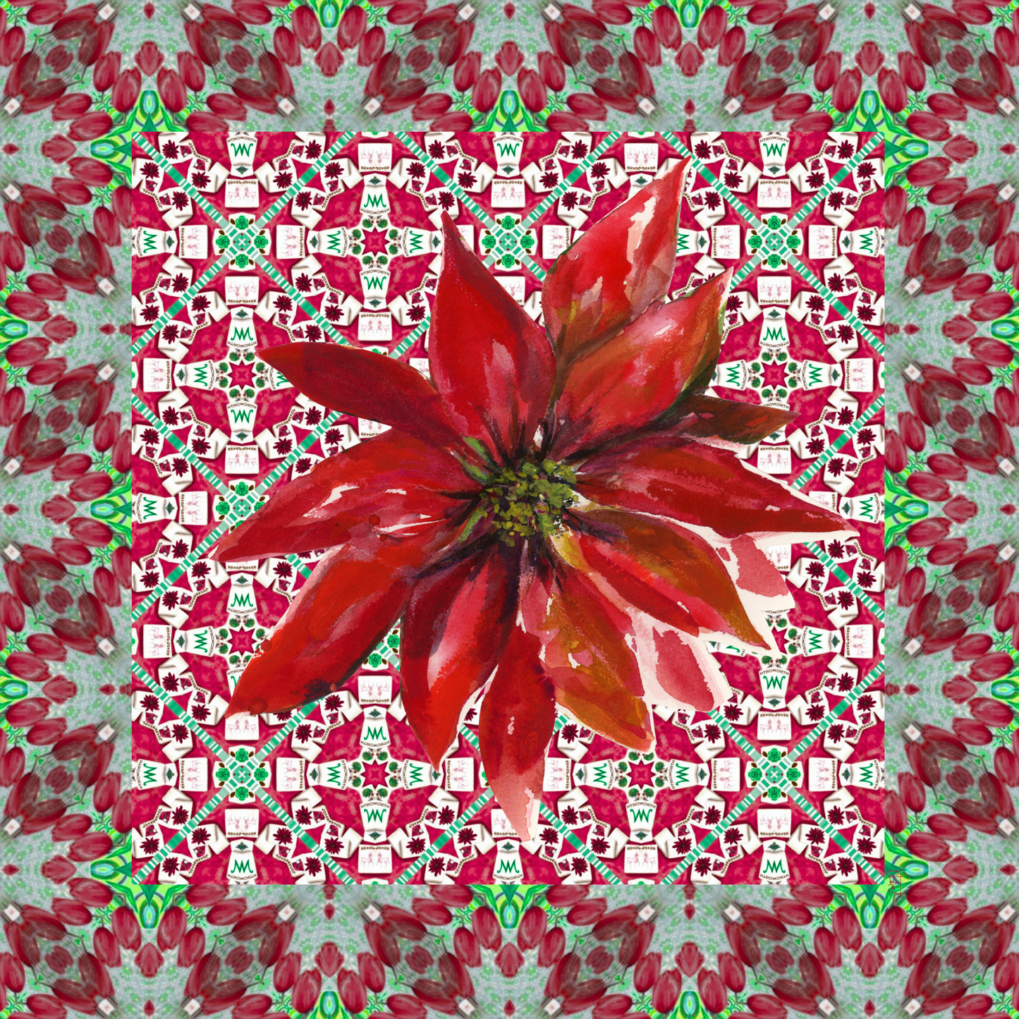 Poinsettia Christmas Leatherette Artist Collab Mahjong Mat