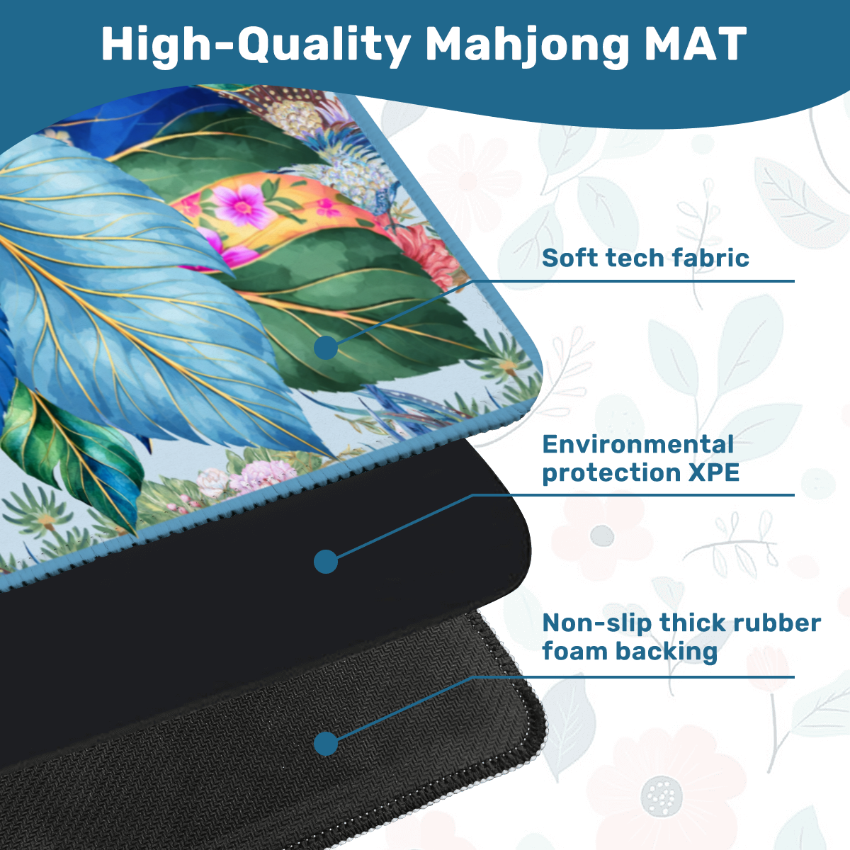 Tobacco Leaves Blue Neoprene Mahjong Mat
