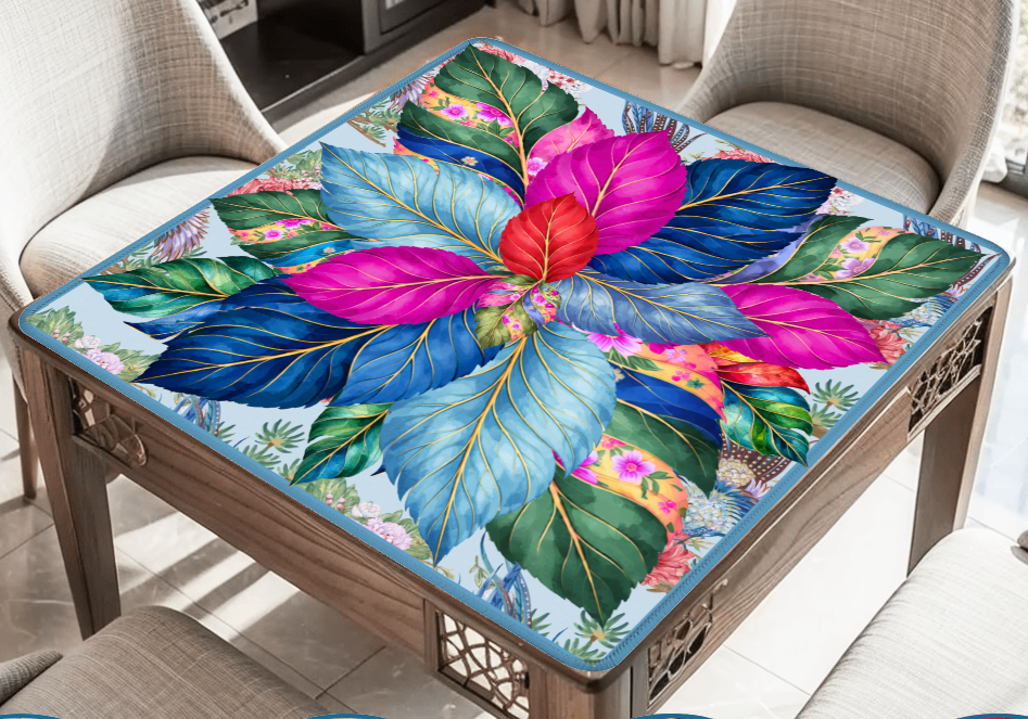Tobacco Leaves Blue Neoprene Mahjong Mat