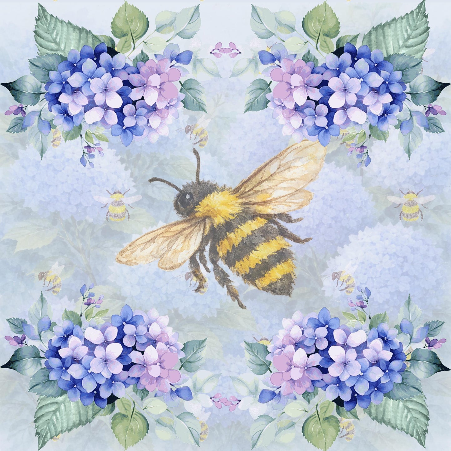 Honeybees and Hydrangeas Mahjong Mat: Mahj Game Tabletop (31.5-inch)