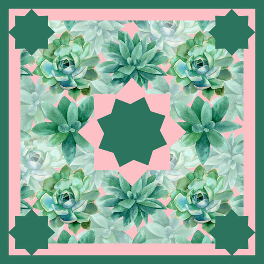 Emerald Pink Floral with Stars Mahjong Mat: Mahj Game Tabletop (31.5-inch)