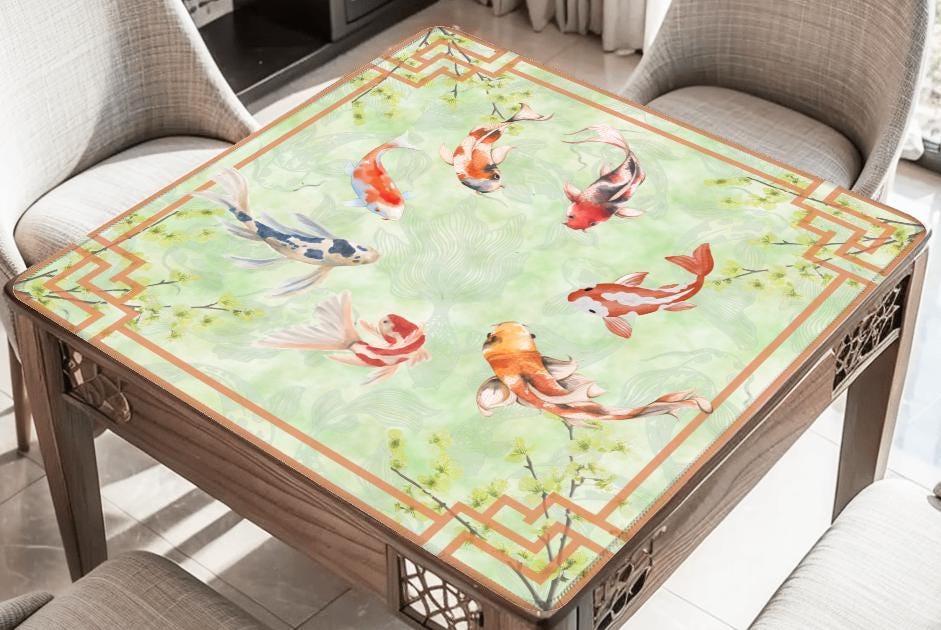 Koi Swimming Mahjong Mat: Mahj Game Tabletop (31.5-inch)