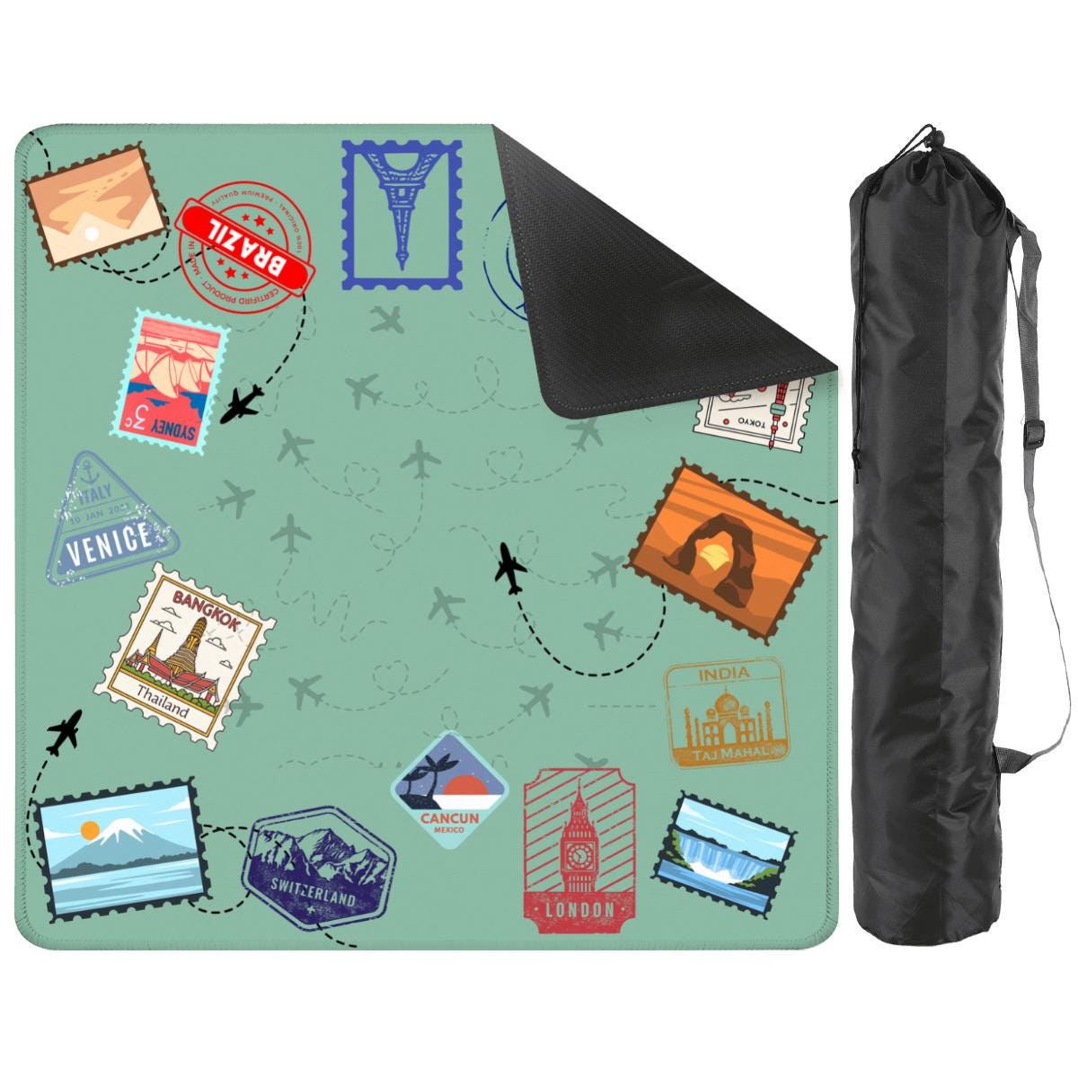 Travel Stamps Mahjong Mat: Mahj Game Tabletop (31.5-inch)