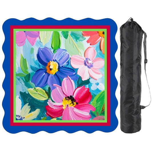 Scalloped Acrylic Flowers Mahjong Mat: Non-Slip Polyester