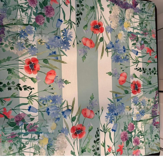 Sage Green Spring Floral Stripe Mahjong Mat: Mahj Game Tabletop (31.5-inch)