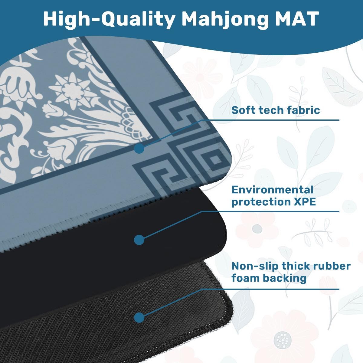 Blue and Gray Calm Mahjong Mat: Mahj Game Tabletop (31.5-inch)
