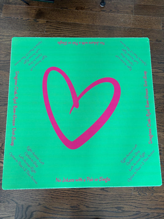 Pink and Green Open Heart Mahjong Mat: Mahj Game Tabletop (31.5-inch)