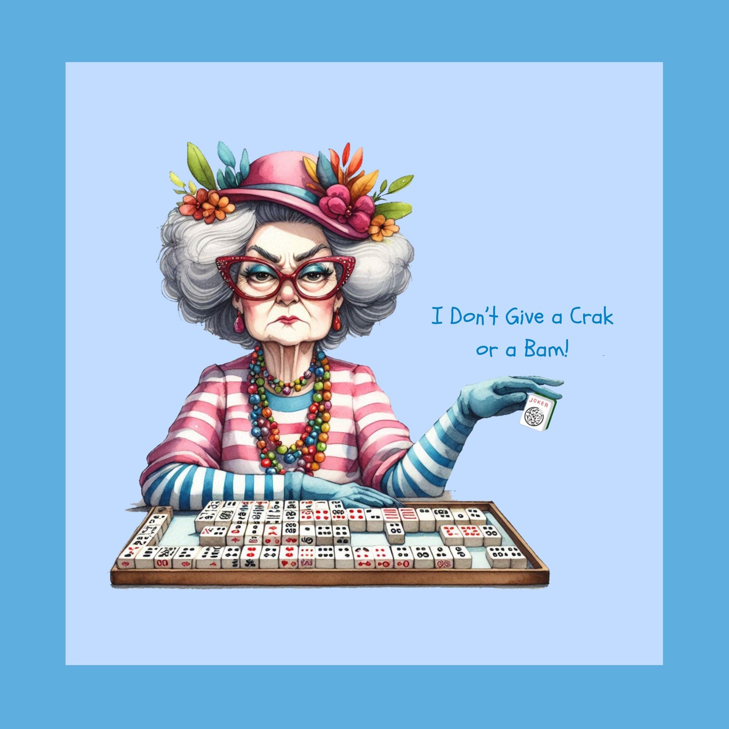 Old Lady Funny Mahjong Mat with Border