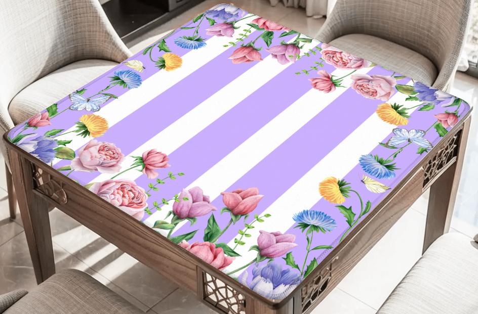 Purple stripe Floral Stripe Mahjong Mat