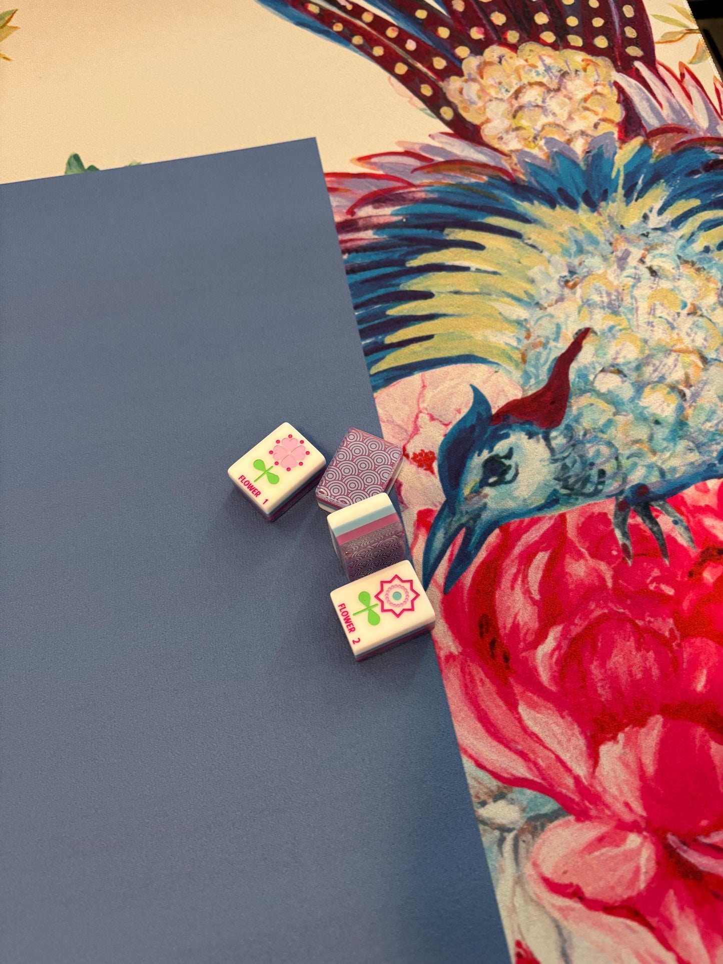 Floral Bam Bird Mahjong Mat: Mahj Game Tabletop