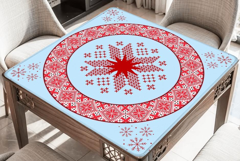 Fair Isle Snowflakes Mahjong Mat Tabletop