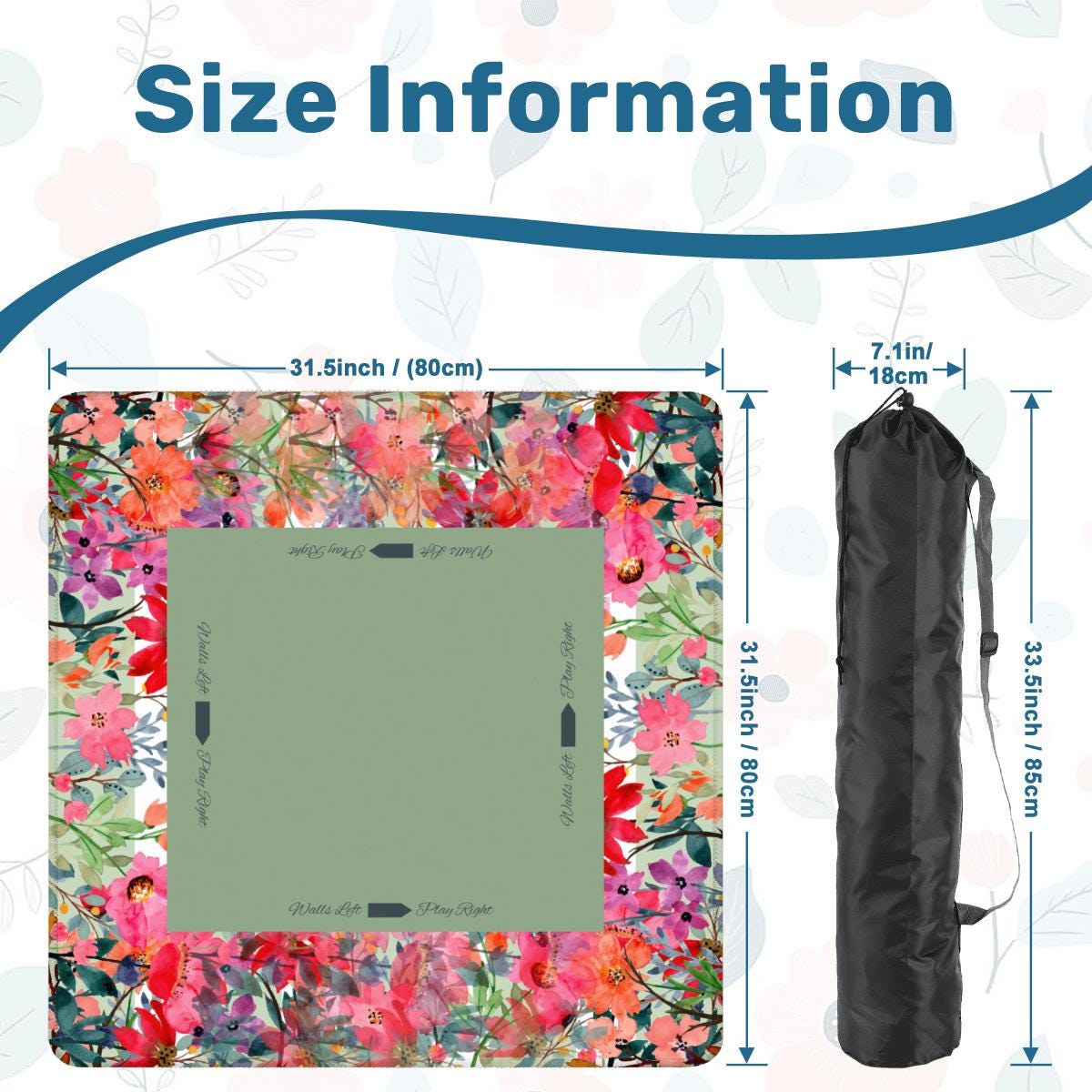Sage Green Floral with Instructions Mahjong Mat: Mahj Game Tabletop (31.5-inch)