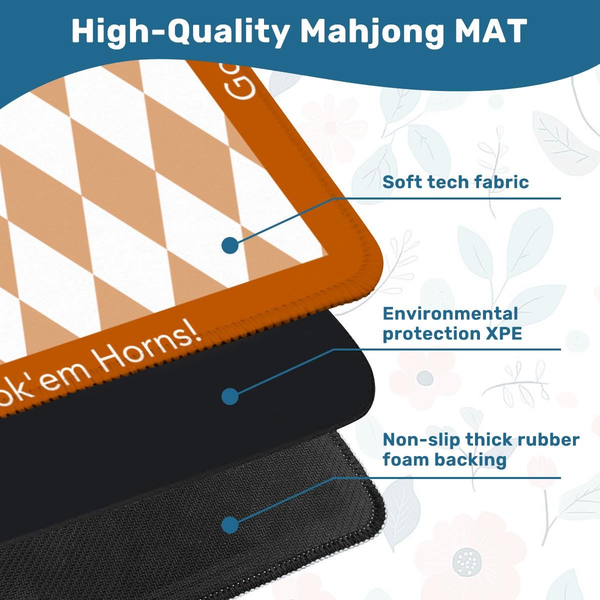 Texas Horns Mahjong Mat: Mahj Game Tabletop (31.5-inch)