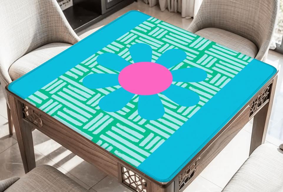 Large Blue Daisy Mahjong Mat: Mahj Game Tabletop (31.5-inch)